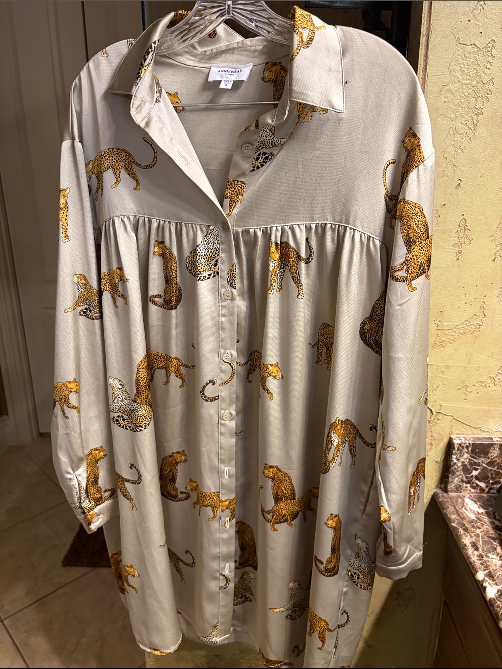 Anniewear LA Satin Leopard Print Shirt Dress Tunic Size S
